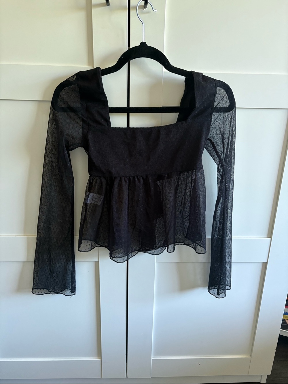 Princess Polly Black Sheer Peplum Long-Sleeve Top
